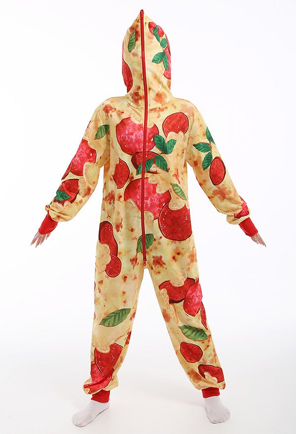 Cartoon Cute Pizza Pattern Adults Onesie Onesie Pajamas Long Sleeve Hooded Kigurumi Cosplay Costume