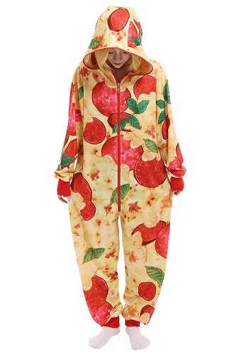 Cartoon Cute Pizza Pattern Adults Onesie Onesie Pajamas Long Sleeve Hooded Kigurumi Cosplay Costume