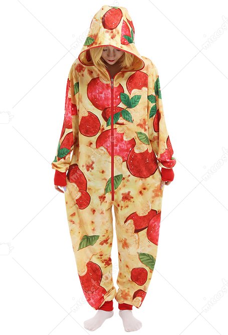 Combinaison Halloween Pyjama Une Pièce Vêtement de Nuit à Manches Longues Noir avec Impressions de Pizza