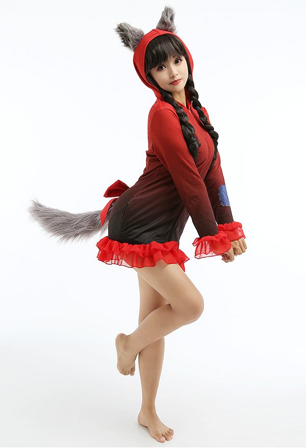 Robe de Nuit Halloween Pyjama Une Pièce Dérivé Le Petit Chaperon Rouge Loup Vêtement de Nuit à Manches Longues