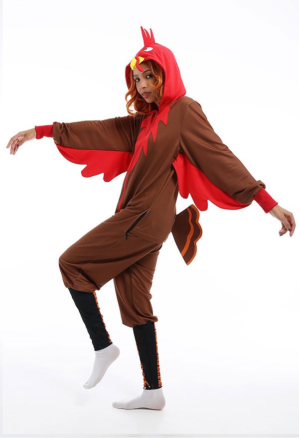 Women Turkey Shape Onesie Pajamas for Thanksgiving Long Sleeve Hooded Kigurumi Loungewear Cosplay Costume