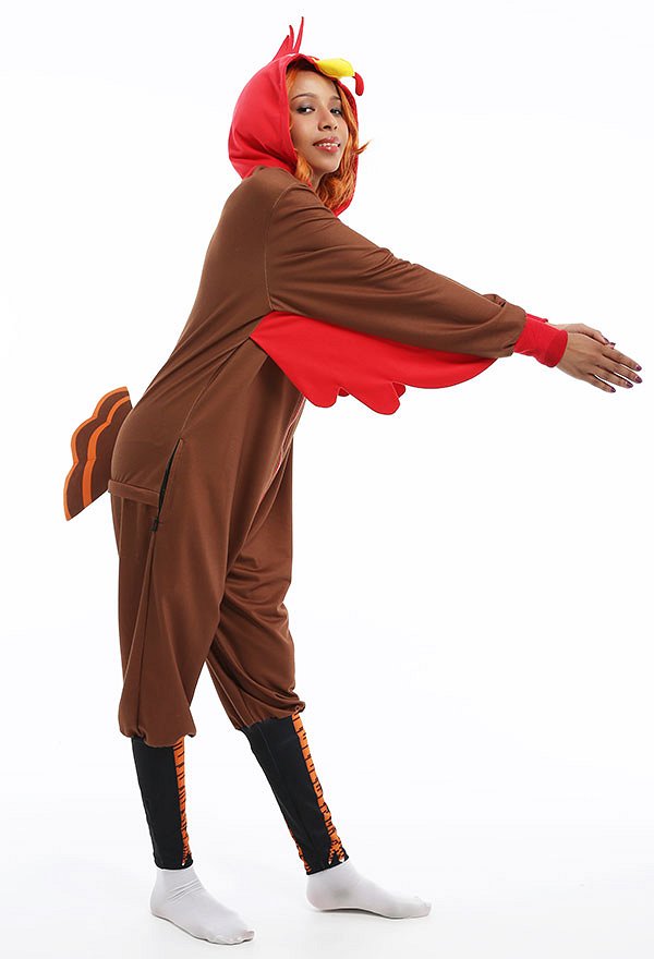 Women Turkey Shape Onesie Pajamas for Thanksgiving Long Sleeve Hooded Kigurumi Loungewear Cosplay Costume