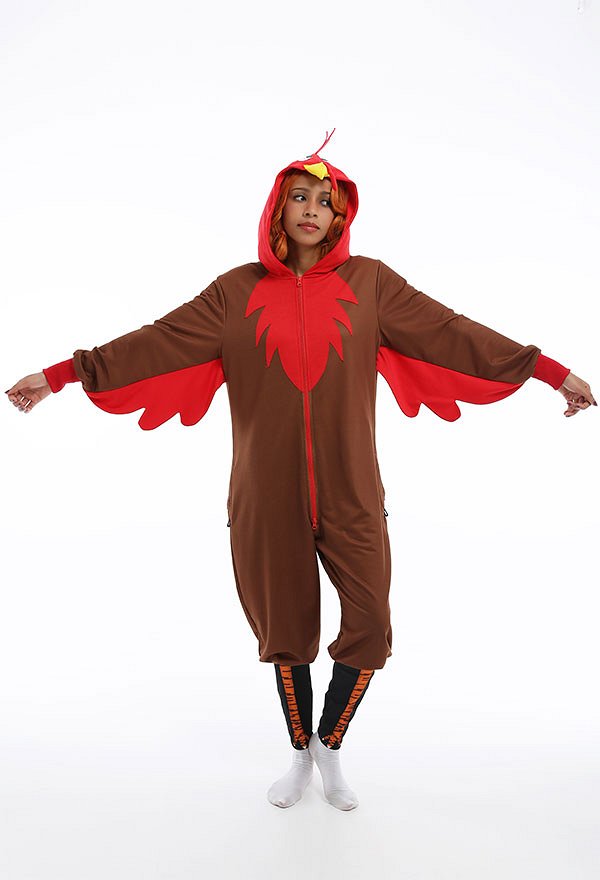 Women Turkey Shape Onesie Pajamas for Thanksgiving Long Sleeve Hooded Kigurumi Loungewear Cosplay Costume