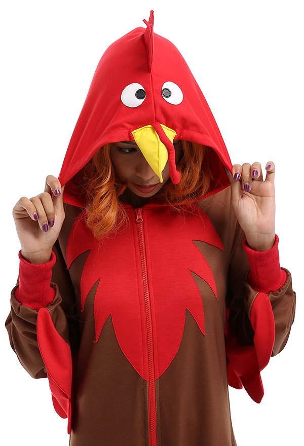 Women Turkey Shape Onesie Pajamas for Thanksgiving Long Sleeve Hooded Kigurumi Loungewear Cosplay Costume