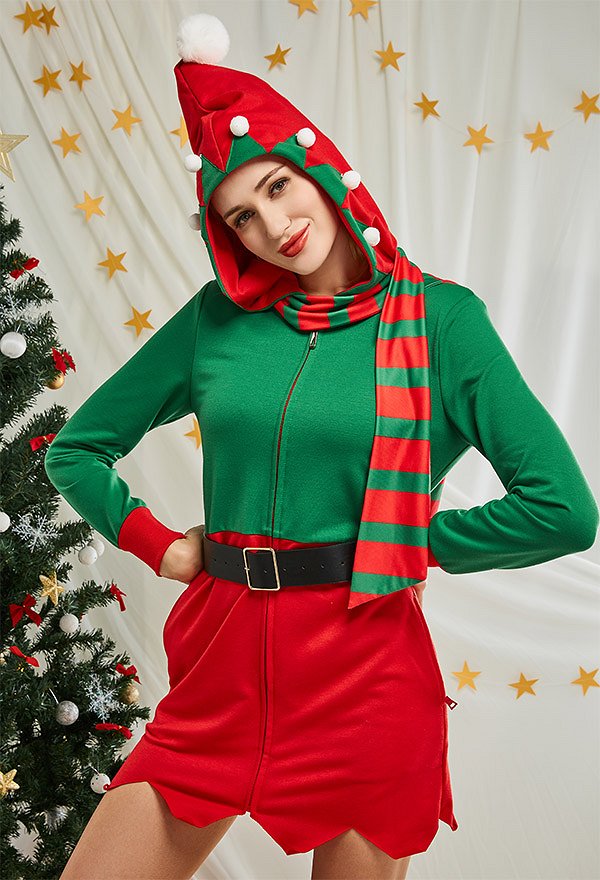 Women Adult Onesie Christmas Onesie Little Elf Design Nightdress Long Sleeve Hooded Kigurumi Nightwear Costume Women Adult Onesie Christmas Onesie Little Elf Design Nightdress Long Sleeve Hooded Kigurumi Nightwear Costume