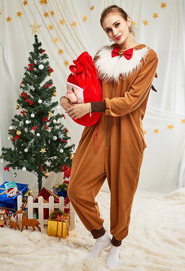 Women Christmas Onesie Reindeer Design Adult Onesie Pajama Long Sleeve Hooded Kigurumi Nightwear Costume Women Christmas Onesie Reindeer Design Adult Onesie Pajama Long Sleeve Hooded Kigurumi Nightwear Costume