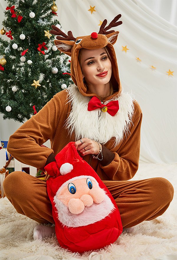 Women Christmas Onesie Reindeer Design Adult Onesie Pajama Long Sleeve Hooded Kigurumi Nightwear Costume Women Christmas Onesie Reindeer Design Adult Onesie Pajama Long Sleeve Hooded Kigurumi Nightwear Costume