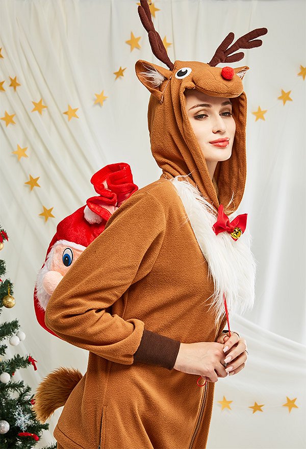 Women Christmas Onesie Reindeer Design Adult Onesie Pajama Long Sleeve Hooded Kigurumi Nightwear Costume Women Christmas Onesie Reindeer Design Adult Onesie Pajama Long Sleeve Hooded Kigurumi Nightwear Costume
