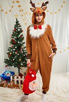 Women Christmas Onesie Reindeer Design Adult Onesie Pajama Long Sleeve Hooded Kigurumi Nightwear Costume