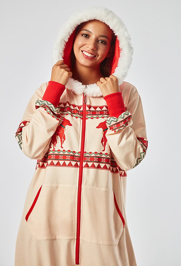 Rentier Weihnachten Onesie Homewear Kigurumi Overall mit Kapuzen Pyjamas Jumpsuit Cosplay Kostüm