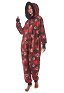 Women Christmas Red and Black Tie-dye Printed Onesie Pajama Loungewear Adult Onesie Homewear Kigurumi Costume Outfits