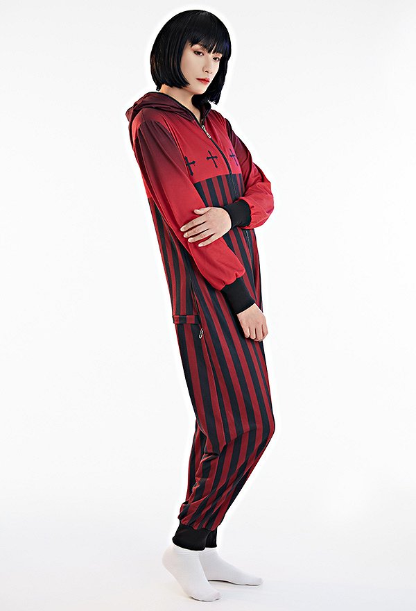 Gothic Women Onesie Pajama Spider Web Butterfly Print Loungewear Adult Hooded Homewear Kigurumi Sleepwear