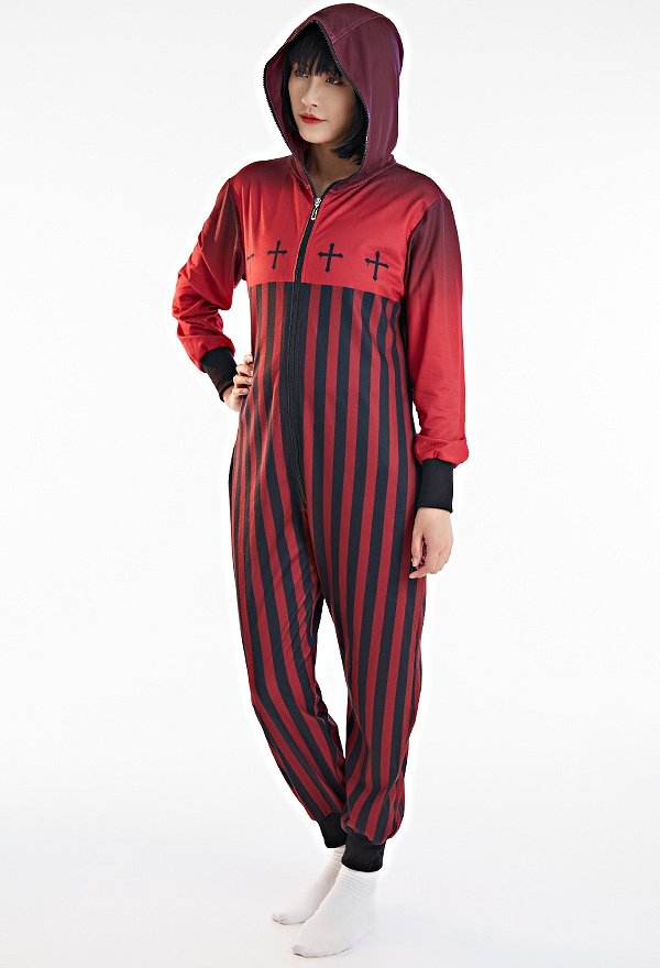 Gothic Women Onesie Pajama Spider Web Butterfly Print Loungewear Adult Hooded Homewear Kigurumi Sleepwear