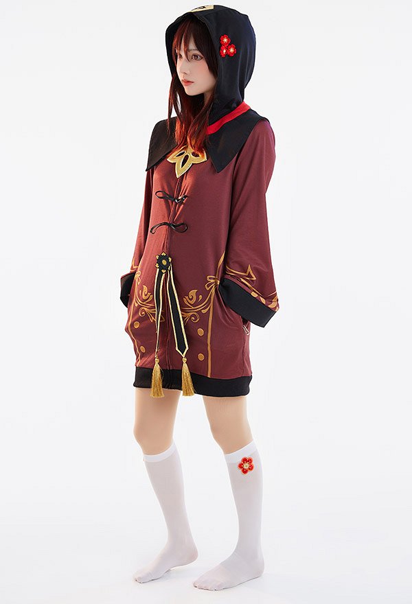 Hu Tao Derivative Short Sleep Dress Loungewear Adult Onesie Pajama Hooded Homewear Kigurumi Sleepwear