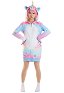 Women Colorful Pony Short Sleep Dress Kawaii Loungewear Adult Onesie Hooded Homewear Kigurumi Sleepwear