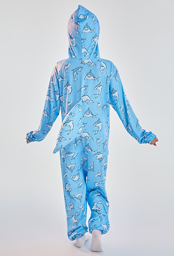 Women Onesie Pajama Shark Print Loungewear Adult Hooded Homewear Kigurumi Sleepwear