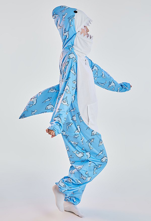 Women Onesie Pajama Shark Print Loungewear Adult Hooded Homewear Kigurumi Sleepwear