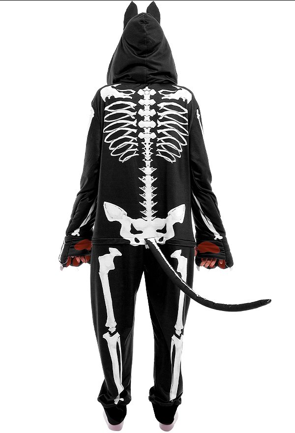 Halloween Black Red Skeleton Cat Hooded Onesie Pajamas Loungewear Adults Onesie Homewear Kigurumi Sleepwear