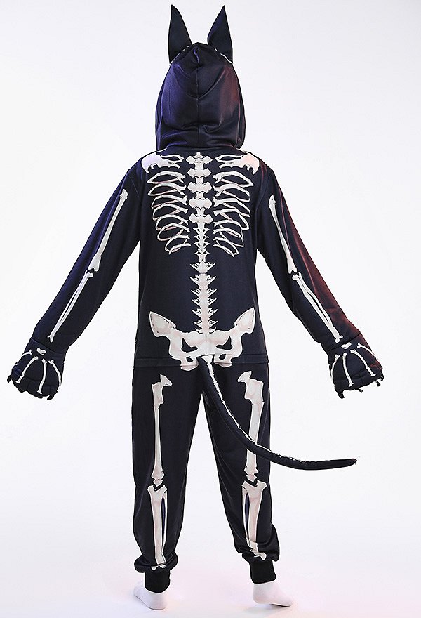 Halloween Black Green Skeleton Cat Hooded Onesie Pajamas Loungewear Adults Onesie Homewear Kigurumi Sleepwear