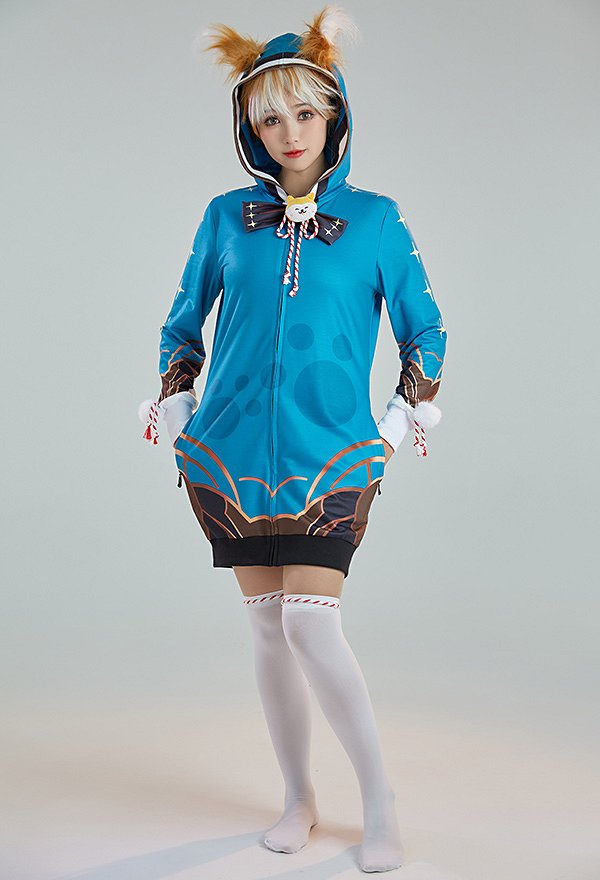 Ms Hina Derivative Short Sleep Dress with Sleeves Socks Kawaii Loungewear Adult Onesie Pajama Hooded Homewear Kigurumi Sleepwear