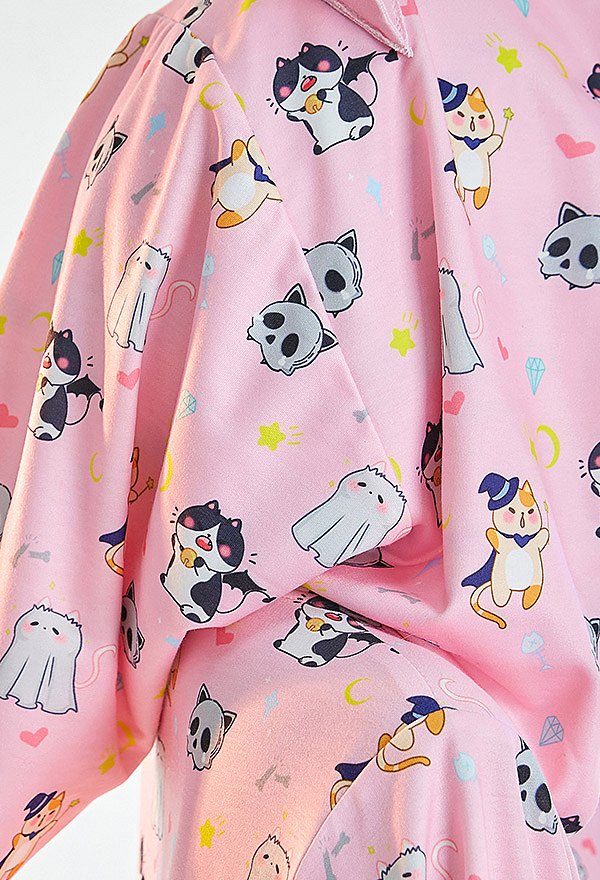 Halloween Women Short Sleep Dress Kawaii Witch Style Cat Pattern Loungewear Adult Onesie Hooded Homewear Kigurumi Sleepwear