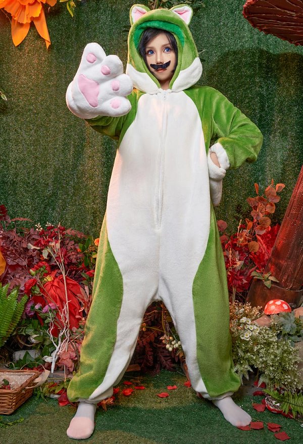 Game Brother Derivative Onesie Pajama Halloween Green Cat  Adult Onesie Homewear Kigurumi Hooded Loungewear Costume