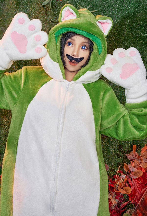 Game Brother Derivative Onesie Pajama Halloween Green Cat  Adult Onesie Homewear Kigurumi Hooded Loungewear Costume