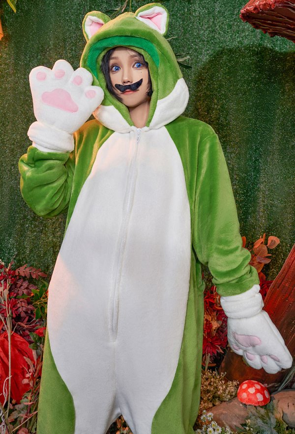 Game Brother Derivative Onesie Pajama Halloween Green Cat  Adult Onesie Homewear Kigurumi Hooded Loungewear Costume