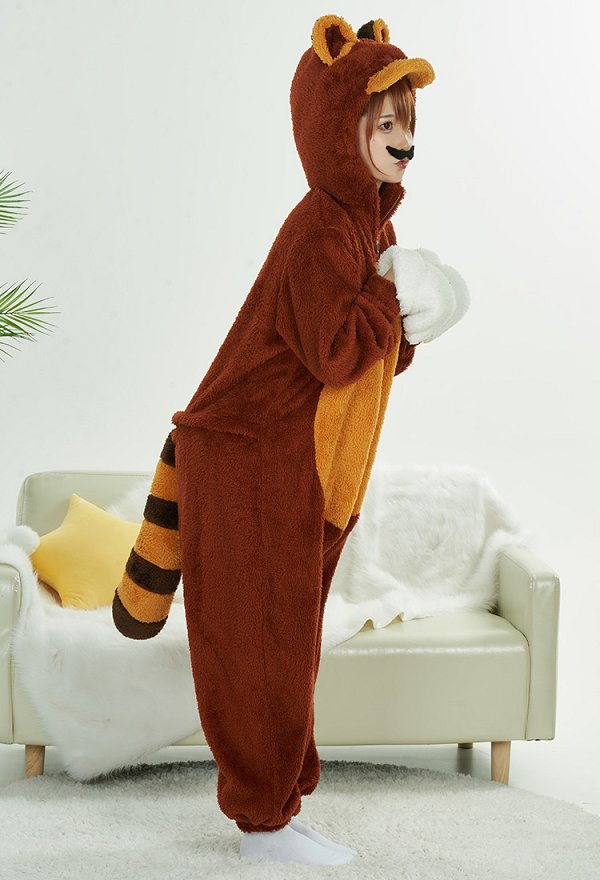 Raccoon Cosplay Costume Onesie Pajama Plush Adults Onesie Cosplay Costume Kigurumi with Gloves