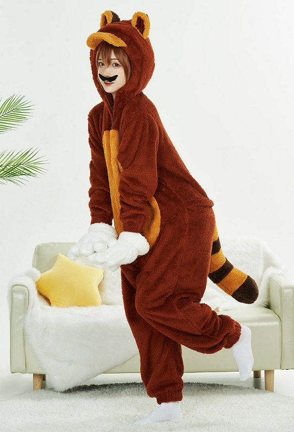 Raccoon Cosplay Costume Onesie Pajama Plush Adults Onesie Cosplay Costume Kigurumi with Gloves