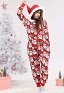Women Adult Christmas Santa Claus Pattern Onesie Pajamas Kigurumi Long Sleeves Hooded Loungewear Costume