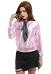 1950s Pink Lady Daily Wear Character-Emroidered Zipper-Worn Shiny Coat Cosplay Costume Outfits with Wave Point Pattern Scarf for Autumn Winter