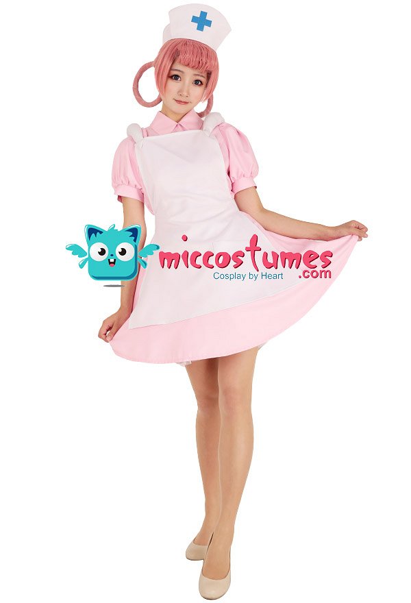 Costume de Cosplay Joy Robe Rose Uniforme d'Infirmière avec Chapeau