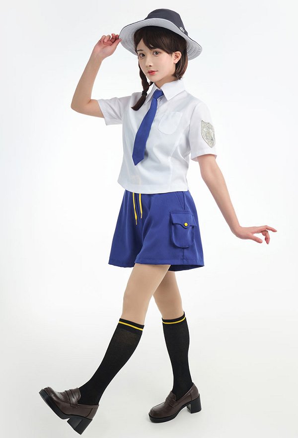 PM School Uniform Cosplay Costume Shirt and Blue Shorts with Tie and Socks