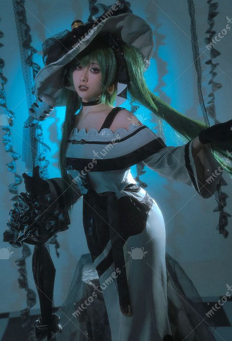 Vocal PM Disfraz de Cosplay Top de Hombros Descubiertos y Falda Corta Combinados Con Sombrero y Guantes