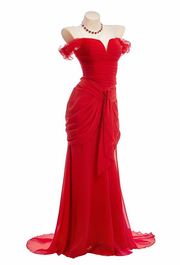 Pretty Woman Vivian Cosplay Kostüm Kleid mit Handschuhen und Halskette