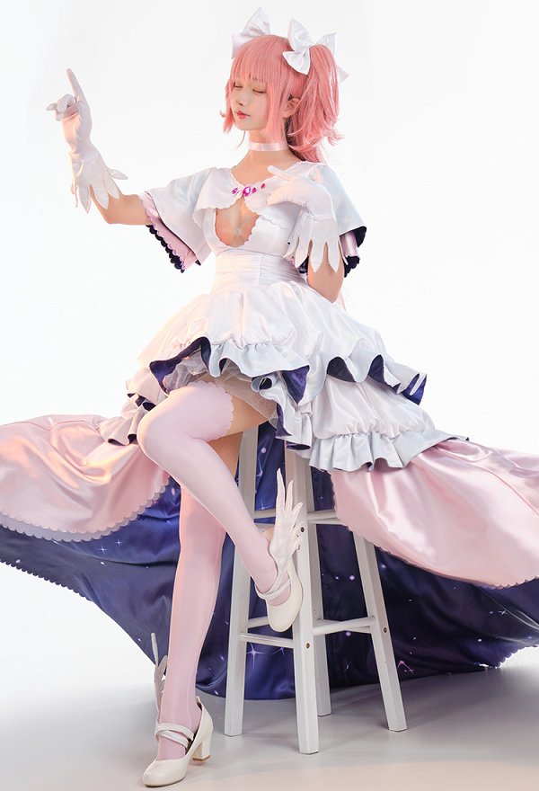 PMMM Kaname Madoka Ultimate Goddess Cosplay Costume Vestido de Estrella y Guantes con Calcetines para el Muslo y Tocado