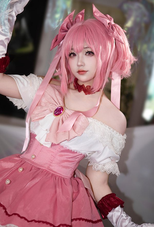 PMMM Kaname Cosplay Costume Dress and Gloves with Thigh Socks and Headdress