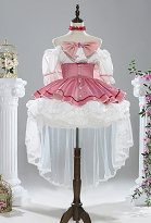 PMMM Kaname Cosplay Kawaii Kleid Pink Rosa Kleid Cosplay Kostüm mit Handschuhe Haar Schleife Zubehör Choker Socken Set