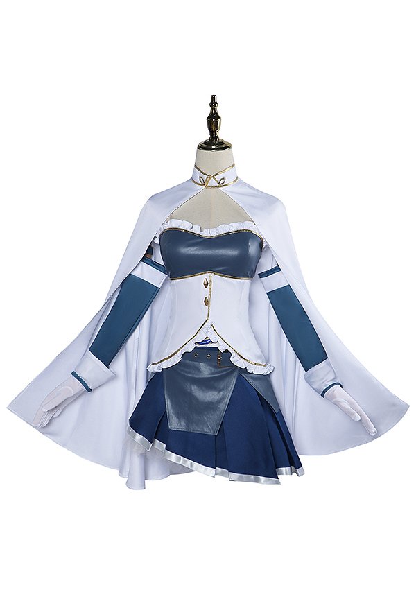 PMMM Magi Magica Miki Sayaka Cosplay Costume Bule White Tube Top Skirt Set with Cape and Gloves PMMM Magi Magica Miki Sayaka Cosplay Costume Bule White Tube Top Skirt Set with Cape and Gloves