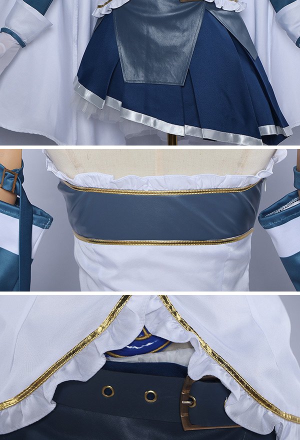 PMMM Magi Magica Miki Sayaka Cosplay Costume Bule White Tube Top Skirt Set with Cape and Gloves PMMM Magi Magica Miki Sayaka Cosplay Costume Bule White Tube Top Skirt Set with Cape and Gloves