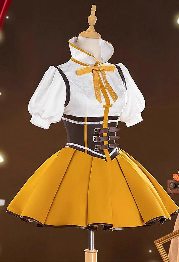PMMM Magi Magica Tomoe Mami Cosplay Costume Yellow White Dress and Gloves with Hat and Thigh-high Socks PMMM Magi Magica Tomoe Mami Cosplay Costume Yellow White Dress and Gloves with Hat and Thigh-high Socks