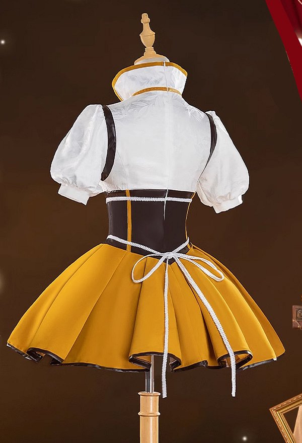 PMMM Magi Magica Tomoe Mami Cosplay Costume Yellow White Dress and Gloves with Hat and Thigh-high Socks PMMM Magi Magica Tomoe Mami Cosplay Costume Yellow White Dress and Gloves with Hat and Thigh-high Socks