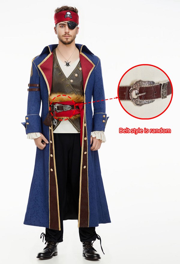 Medieval Men Pirate Suit Classic Pirate Style Shirt Vest with Jacket Belt Halloween Cosplay Costume