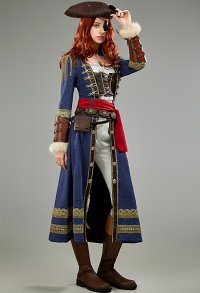 Halloween Cosplay Costume Medieval Women Pirate Suit Innershirt and Jacket with Eye Mask Waistband