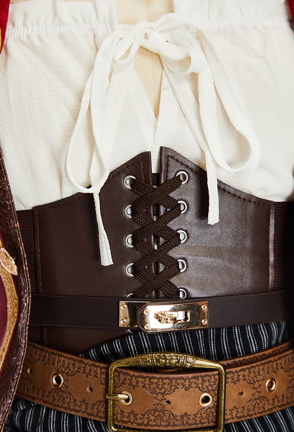 Edición Premium Vestido de pirata femenino de Halloween Steampunk Estilo Renacimiento Forro y falda con abrigo y cinturón