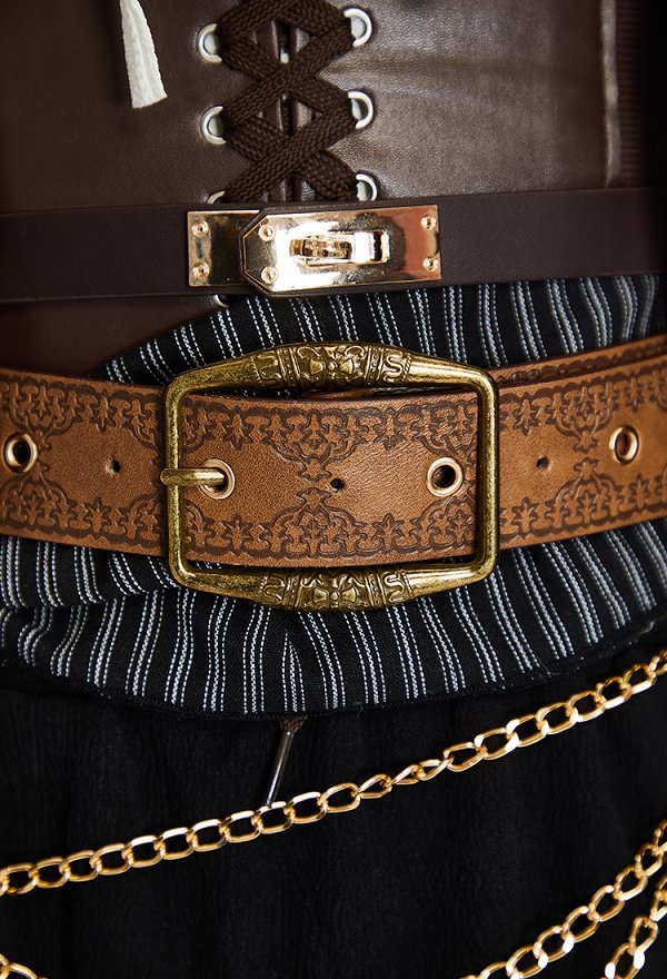 Edición Premium Vestido de pirata femenino de Halloween Steampunk Estilo Renacimiento Forro y falda con abrigo y cinturón