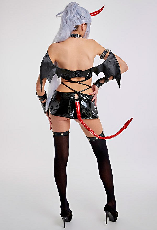 Sexy Dessous Set Dämon Gürtel Bodysuit mit Schwanz Armschutz Choker