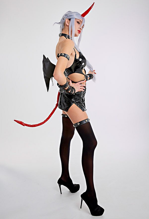 Sexy Dessous Set Dämon Gürtel Bodysuit mit Schwanz Armschutz Choker