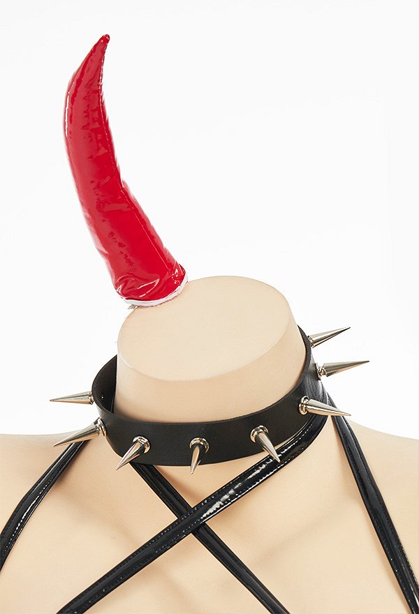 Sexy Dessous Set Dämon Gürtel Bodysuit mit Schwanz Armschutz Choker